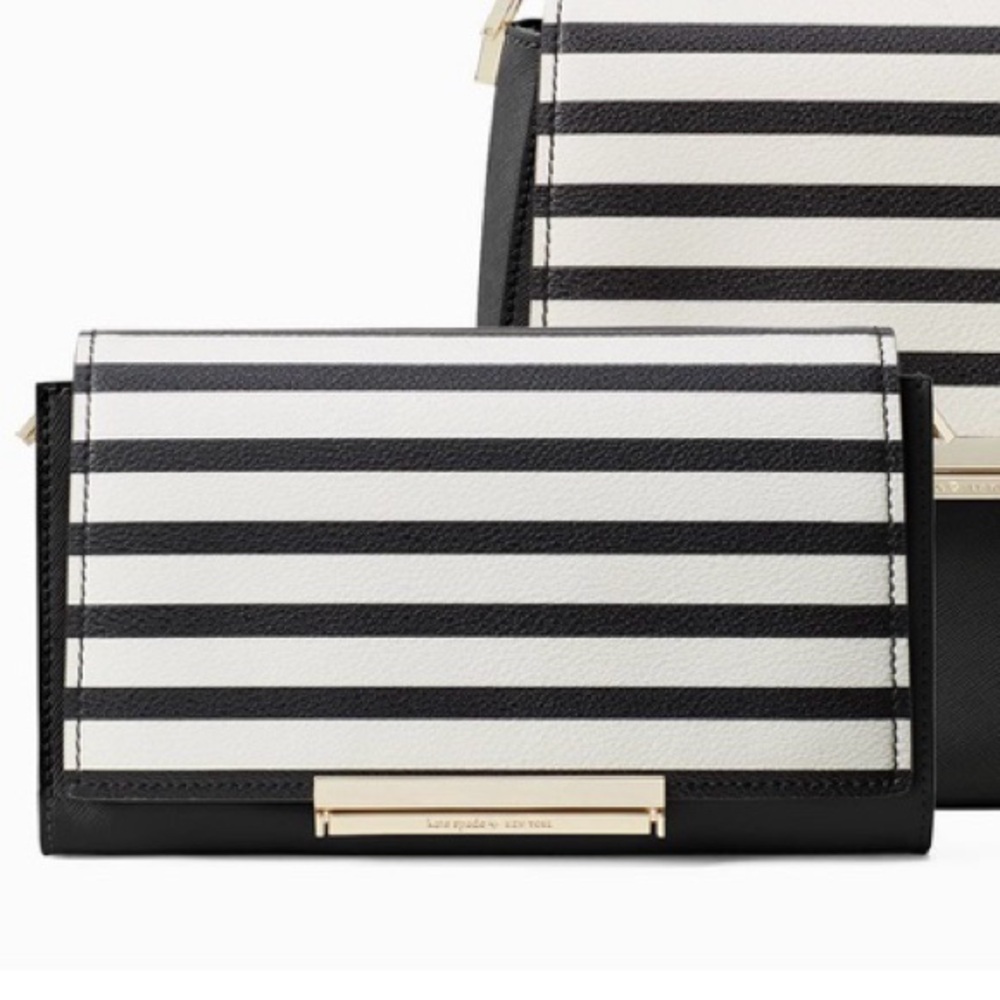 Kate Spade Black and Cream Striped Crossbody Bag